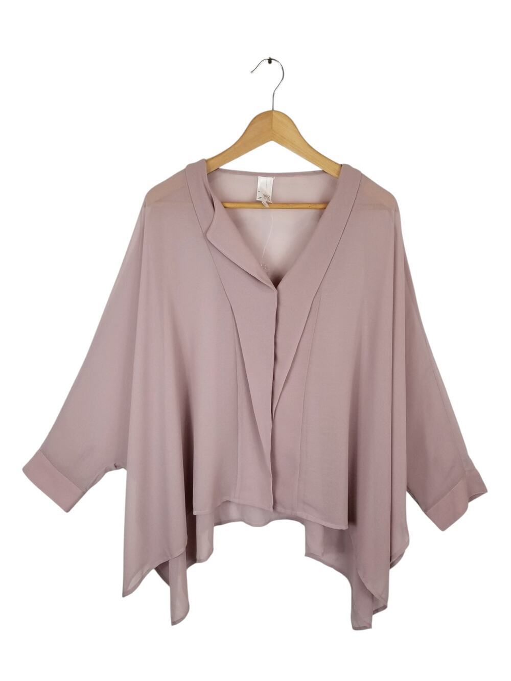 Marla Wynne Layers Sheer Chiffon Drape Boxy Oversized Blouse Lilac Large